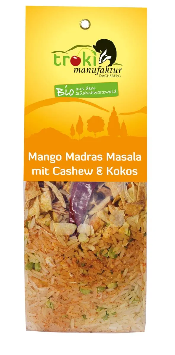 Mango Madras Masala 250g kbA – Fruchtig-mildes Curry mit Cashew & Kokos – Schnelle Bio-Fertigmahlzeit (2-3 Portionen, 20 Min. Zubereitung)