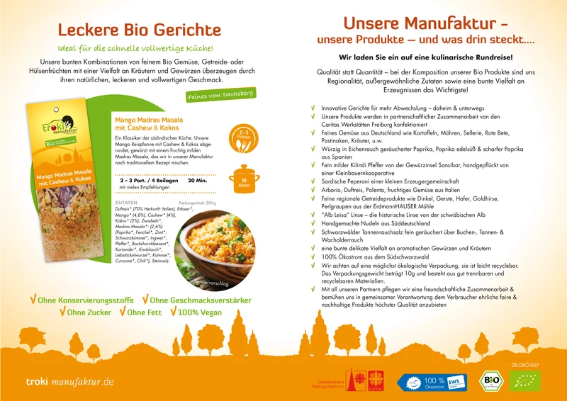 Mango Madras Masala 250g kbA – Fruchtig-mildes Curry mit Cashew & Kokos – Schnelle Bio-Fertigmahlzeit (2-3 Portionen, 20 Min. Zubereitung)