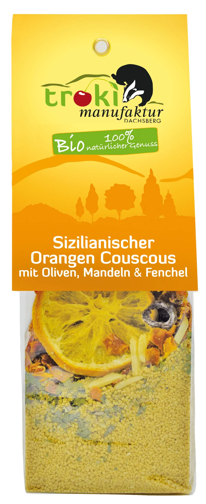 Sizilianischer Orangen-Couscous Bio – mit Oliven, Mandeln & Fenchel | 175g | 2 Portionen | Schnelle Zubereitung in 5 Min | Vegan & Bio | Warm & kalt servierbar