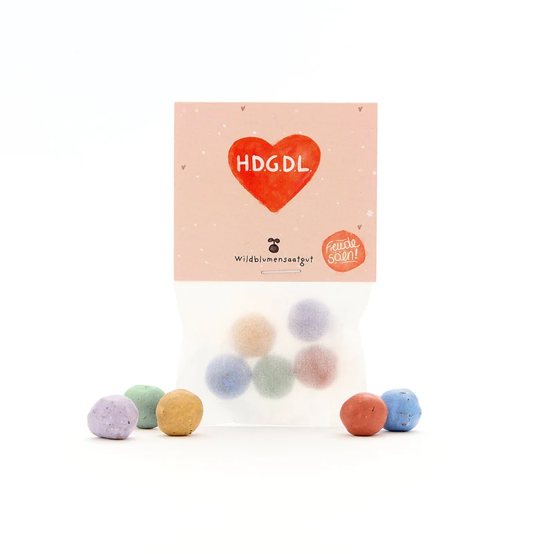 5 Blumenmurmeln im Tütchen "HDGDL" - Hab dich ganz doll lieb