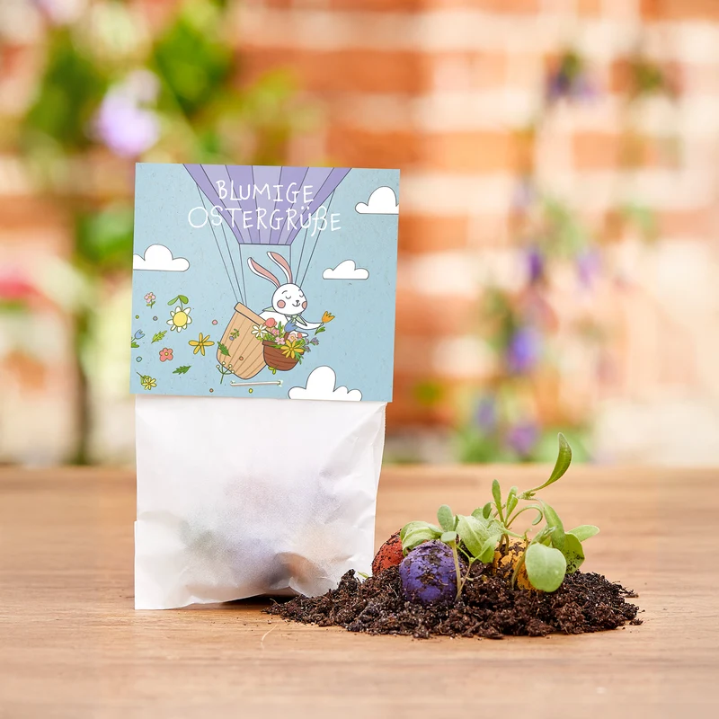 10x5 Blumenmurmeln im Tütchen "Ostergrüße"
