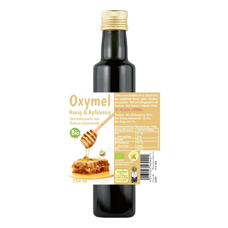 Bio Oxymel Schwarzkümmelöl 250 ml Getränkezusatz mit Honig & Apfelessig Sauerhonig