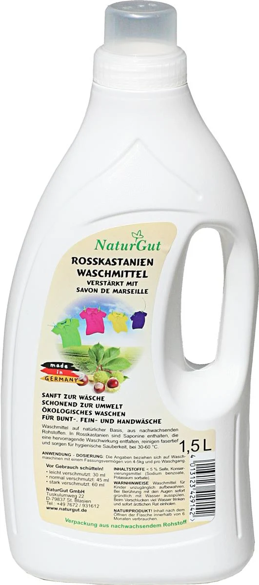 Rosskastanien Flüssigwaschmittel 1,5 L | Mit natürlichen Saponinen & Seife nach Art Savon de Marseille | Ohne Duft- & Farbstoffe | Für 30–60 °C | Made in Germany