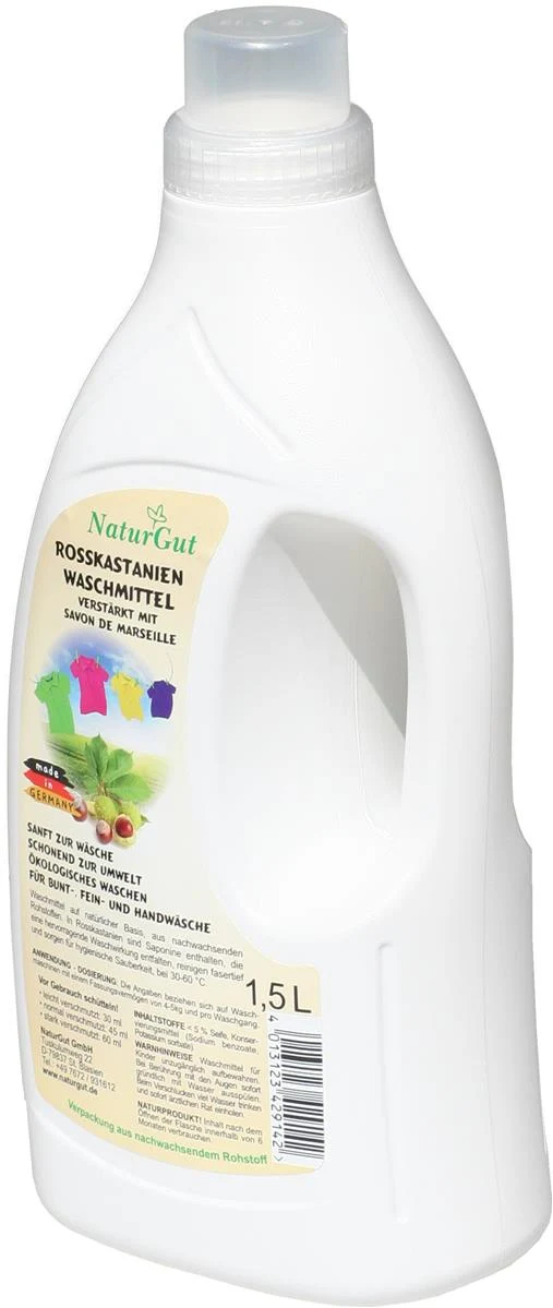 Rosskastanien Flüssigwaschmittel 1,5 L | Mit natürlichen Saponinen & Seife nach Art Savon de Marseille | Ohne Duft- & Farbstoffe | Für 30–60 °C | Made in Germany