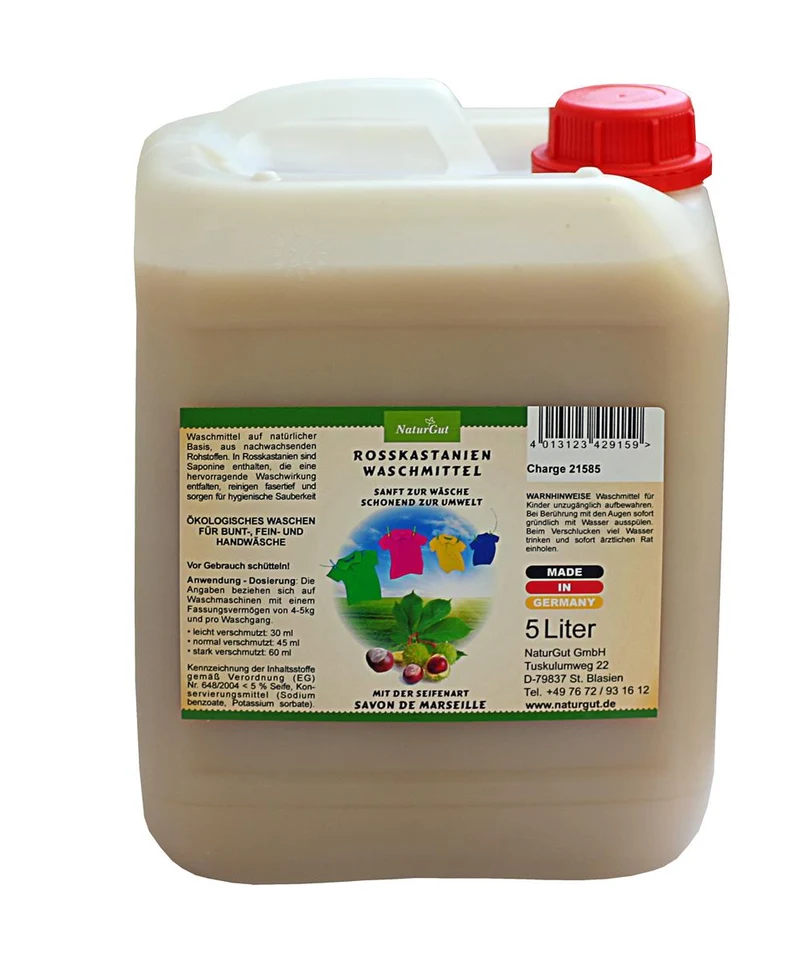 Rosskastanien Flüssigwaschmittel 5 L | Waschmittel mit natürlichen Saponinen & Seife nach Art Savon de Marseille | Ohne Duft- & Farbstoffe | 30–60 °C | Made in Germany