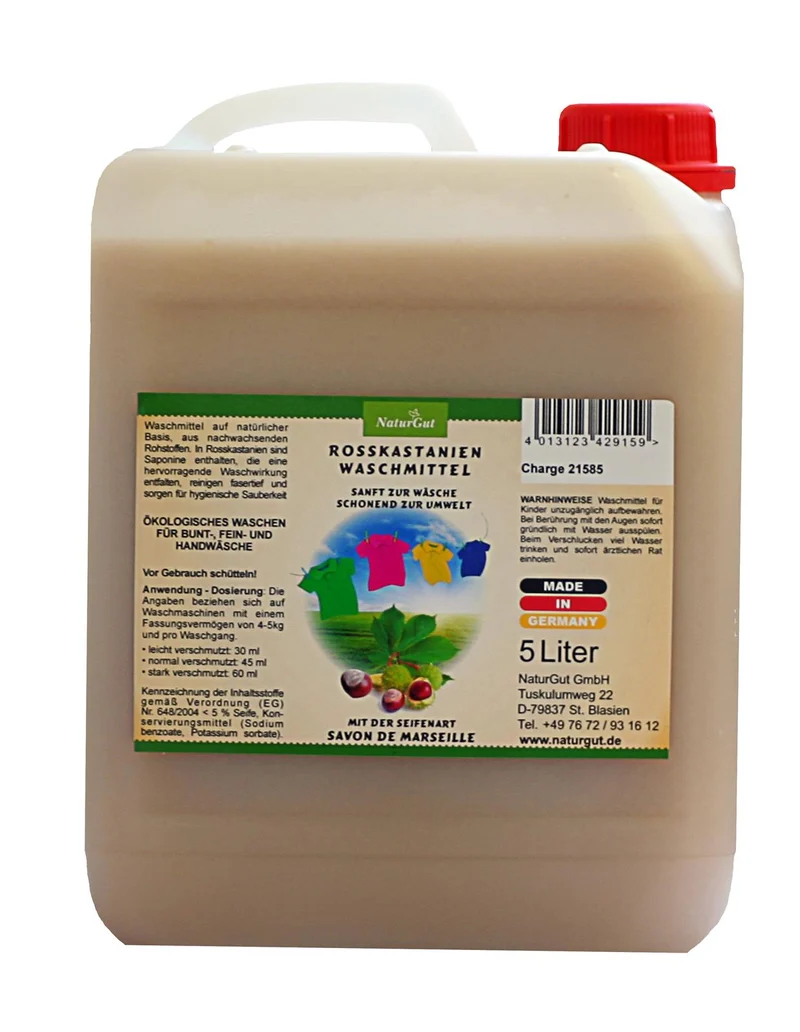 Rosskastanien Flüssigwaschmittel 5 L | Waschmittel mit natürlichen Saponinen & Seife nach Art Savon de Marseille | Ohne Duft- & Farbstoffe | 30–60 °C | Made in Germany