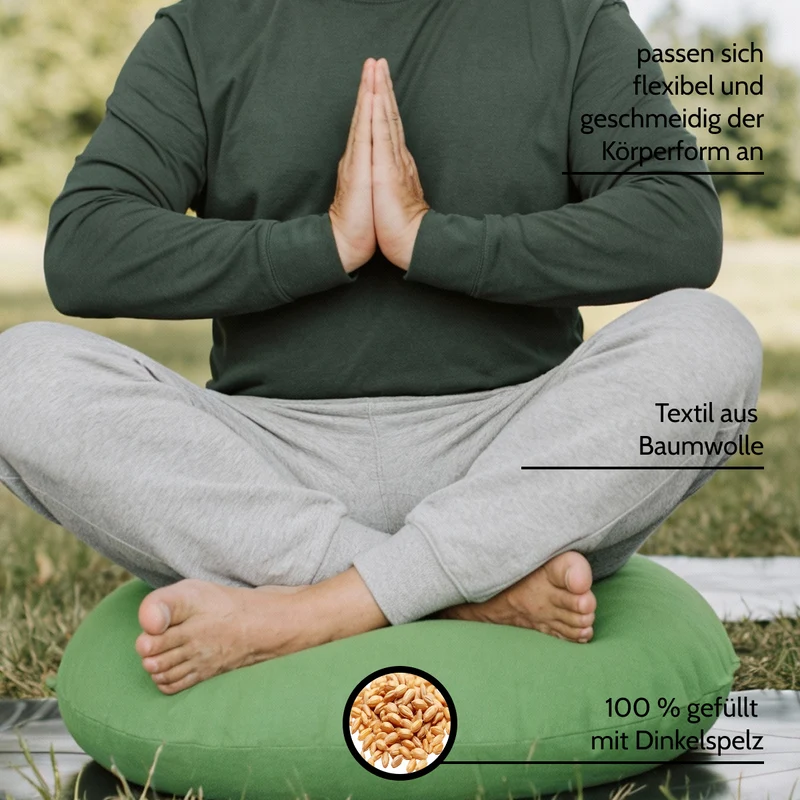 Meditationskissen rund Ø ca. 45 cm – Yogakissen mit Dinkelspelz – Sitzkissen für Meditation & Yoga