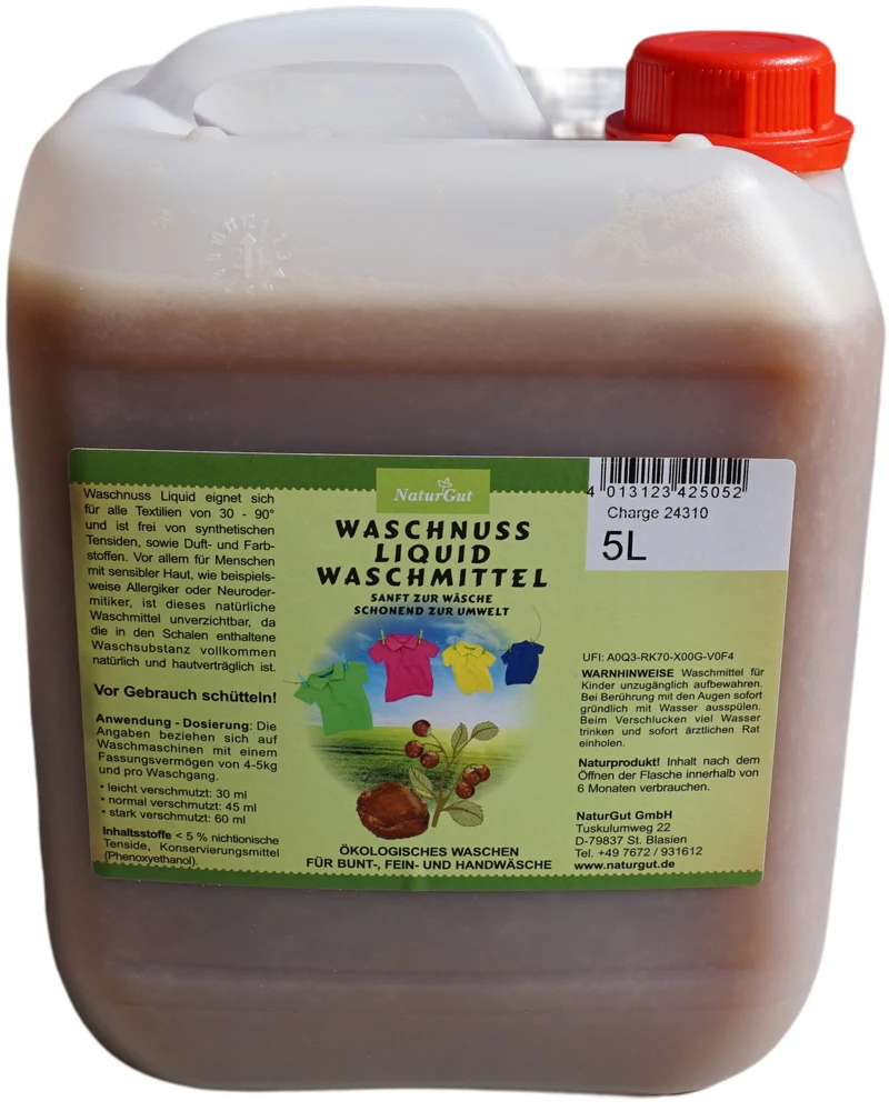Sapdu Clean Waschnuss Liquid 5 Liter | Flüssigwaschmittel aus Waschnüssen | Für Bunt-, Fein- & Handwäsche 30–90 °C | Ohne Duft- & Farbstoffe | Dermatologisch & Allergie getestet | ca. 83 Wäschen