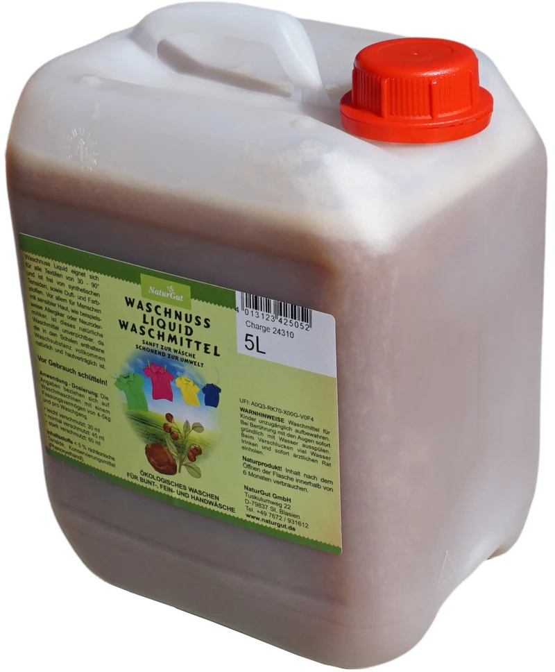 Sapdu Clean Waschnuss Liquid 5 Liter | Flüssigwaschmittel aus Waschnüssen | Für Bunt-, Fein- & Handwäsche 30–90 °C | Ohne Duft- & Farbstoffe | Dermatologisch & Allergie getestet | ca. 83 Wäschen