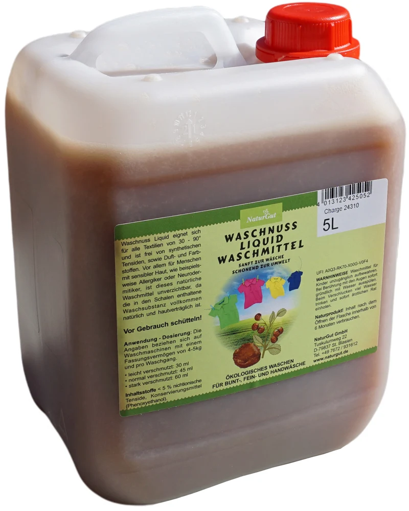 Sapdu Clean Waschnuss Liquid 5 Liter | Flüssigwaschmittel aus Waschnüssen | Für Bunt-, Fein- & Handwäsche 30–90 °C | Ohne Duft- & Farbstoffe | Dermatologisch & Allergie getestet | ca. 83 Wäschen