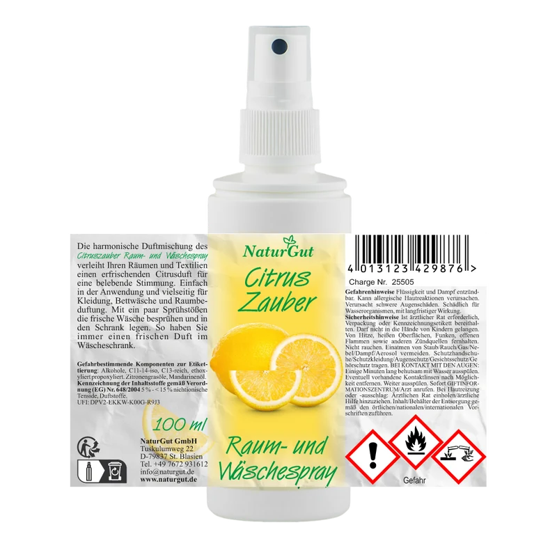 Raumspray Wäschespray Citrus Zauber 100ml Raumduft Spray Zitrusduft Zitrusfrische