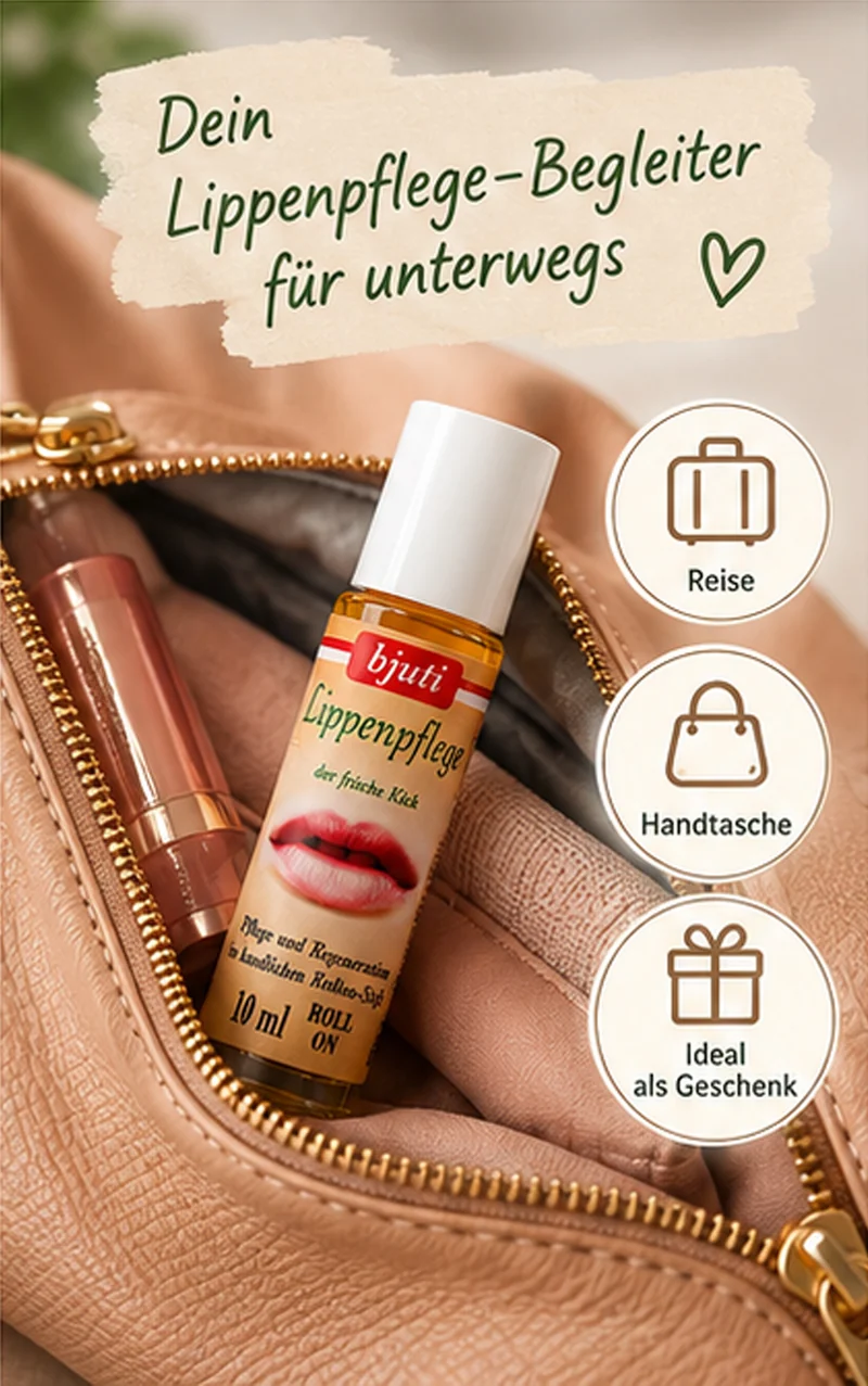 Lippenpflege Roll-On 10 ml | Lippenöl mit Bio-Nachtkerzenöl, Jojobaöl, Mandelöl & Vitamin E | Mit Sanddorn- und Pfefferminzöl | Ohne Alkohol & Farbstoffe