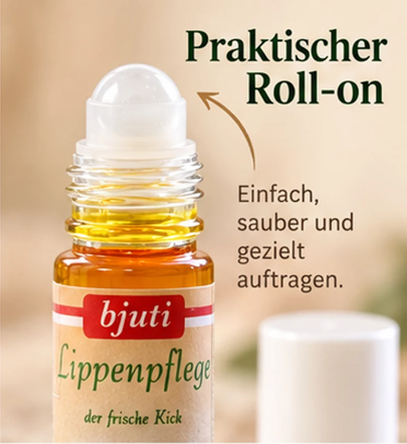 Lippenpflege Roll-On 10 ml | Lippenöl mit Bio-Nachtkerzenöl, Jojobaöl, Mandelöl & Vitamin E | Mit Sanddorn- und Pfefferminzöl | Ohne Alkohol & Farbstoffe