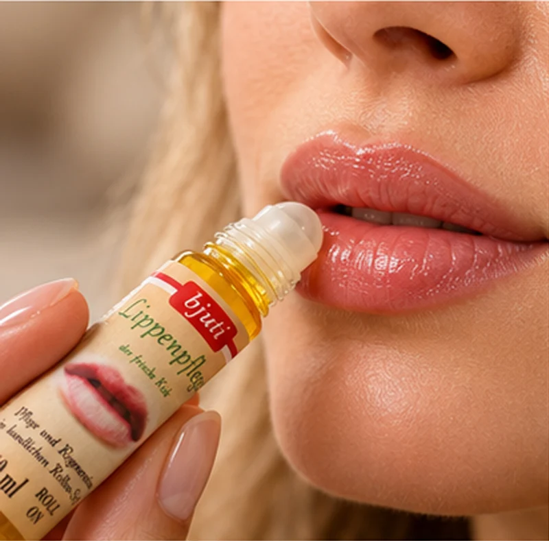 Lippenpflege Roll-On 10 ml | Lippenöl mit Bio-Nachtkerzenöl, Jojobaöl, Mandelöl & Vitamin E | Mit Sanddorn- und Pfefferminzöl | Ohne Alkohol & Farbstoffe