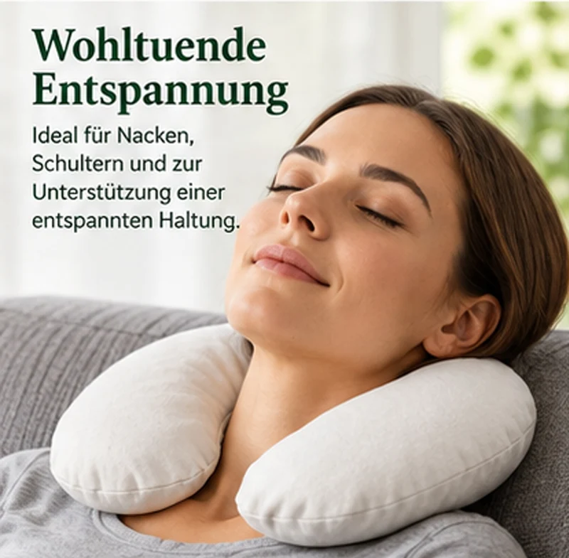Bio Dinkel Nackenhörnchen 37 x 33 cm | Nackenkissen mit Bio Dinkelspelz Füllung | Atmungsaktives Reisekissen | OEKO-TEX® Standard 100 Stoff | Made in Germany