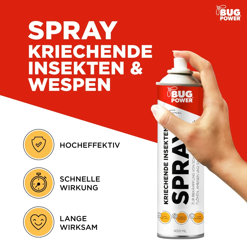 BugPower Spray gegen kriechende Insekten und Wespen 400 ml - breites Wirkungsspektrum - schnelle Wirkung & Knock-Down-Effekt