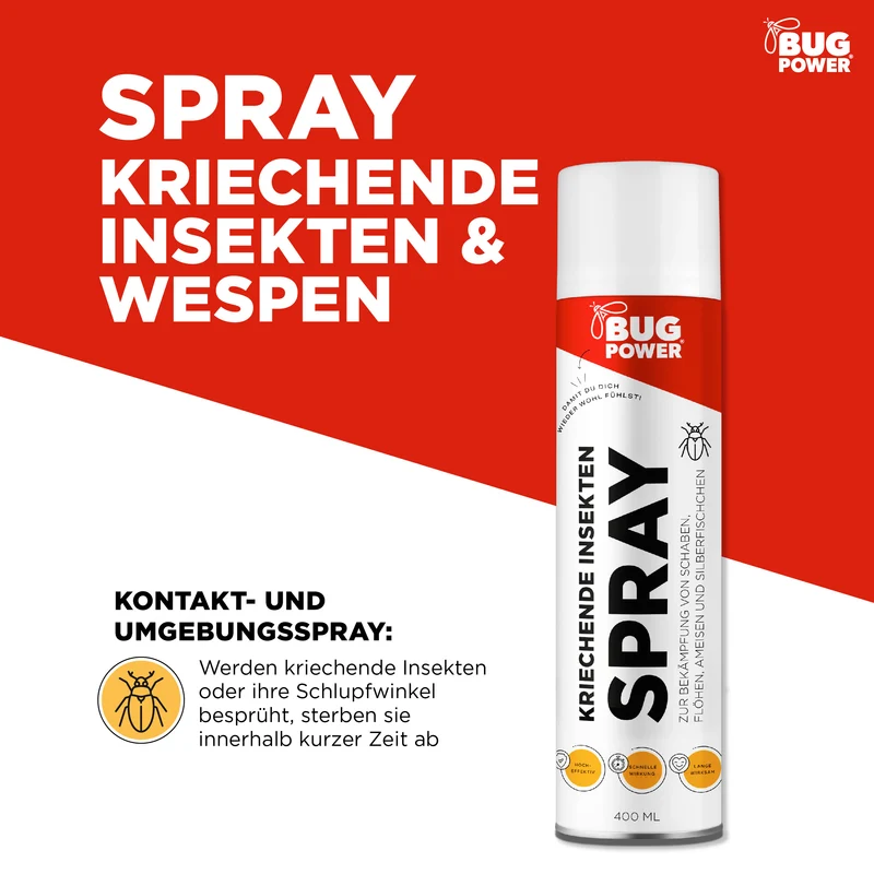 BugPower Spray gegen kriechende Insekten und Wespen 400 ml - breites Wirkungsspektrum - schnelle Wirkung & Knock-Down-Effekt