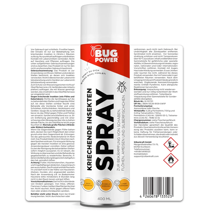 BugPower Spray gegen kriechende Insekten und Wespen 400 ml - breites Wirkungsspektrum - schnelle Wirkung & Knock-Down-Effekt