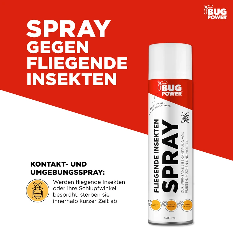 BugPower Spray gegen fliegende Insekten 400 ml - breites Wirkungsspektrum - schnelle Wirkung & mit Knock-Down-Effekt