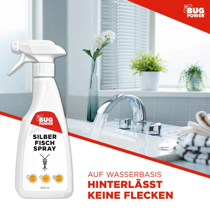 BugPower Silberfisch Spray gegen Papierfische & Silberfische - mit Knock-down-Effekt
