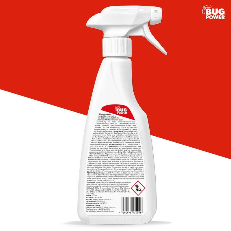 BugPower Silberfisch Spray gegen Papierfische & Silberfische - mit Knock-down-Effekt