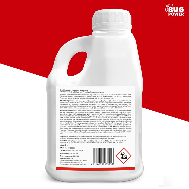 BugPower Silberfisch Spray gegen Papierfische & Silberfische - mit Knock-down-Effekt