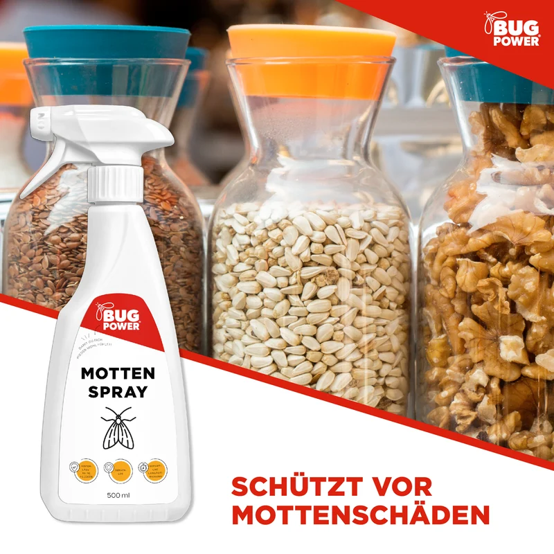 BugPower Mottenspray gegen Kleider- & Lebensmittelmotten - mit Knock-down-Effekt