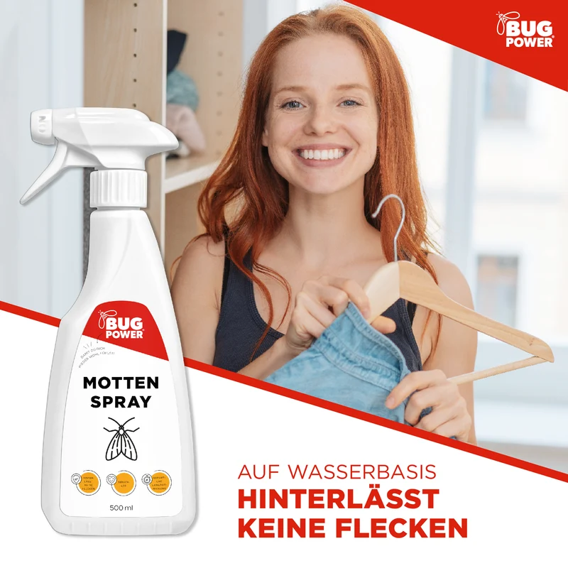 BugPower Mottenspray gegen Kleider- & Lebensmittelmotten - mit Knock-down-Effekt