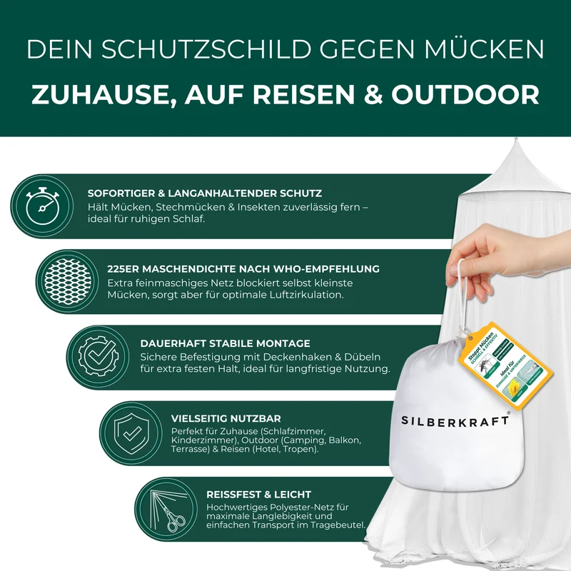 Moskitonetz mit Haken fürs Bett, Reisen, Outdoor und Camping