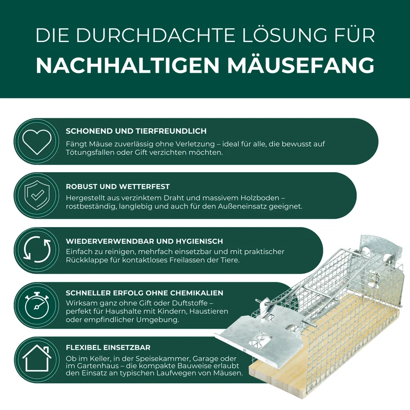 Lebendfalle für Mäuse aus Draht - Mäusefalle - tierfreundliche Alternative zu Schlagfallen und Giftköder