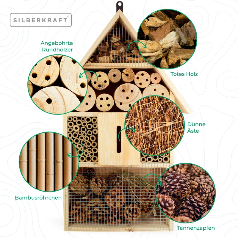 Insektenhotel aus Pinienholz - Unterschlupf für Insekten - 48 x 31 x 10 cm