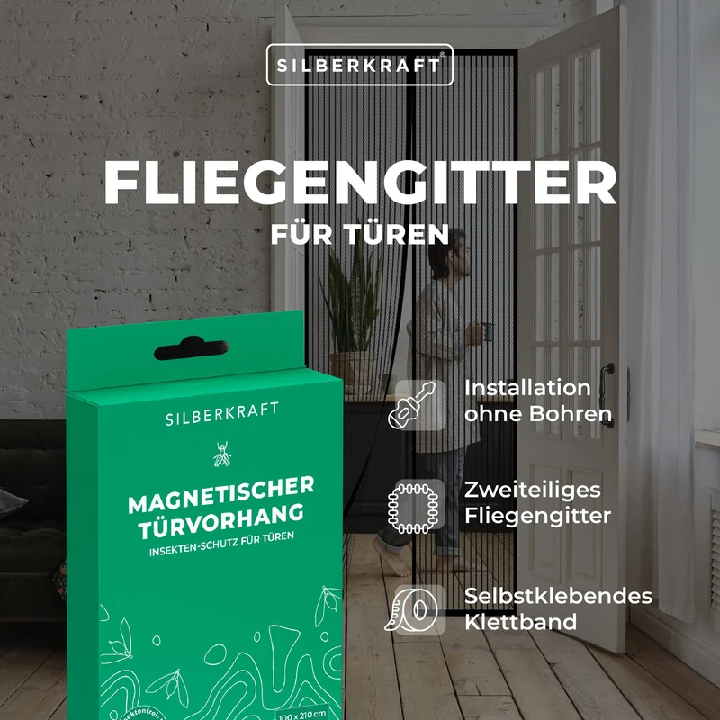 Fliegengitter für Türen - 100 x 210 cm - ohne Bohren
