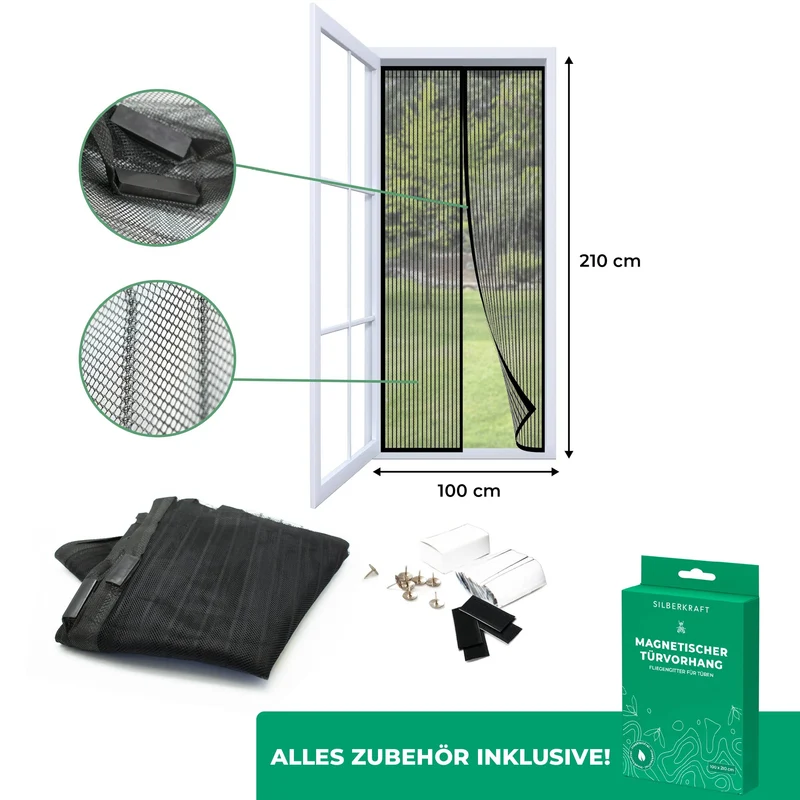 Fliegengitter für Türen - 100 x 210 cm - ohne Bohren