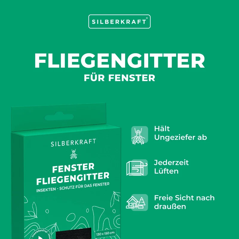 Fliegengitter für Fenster - 130 x 150 cm - ohne Bohren