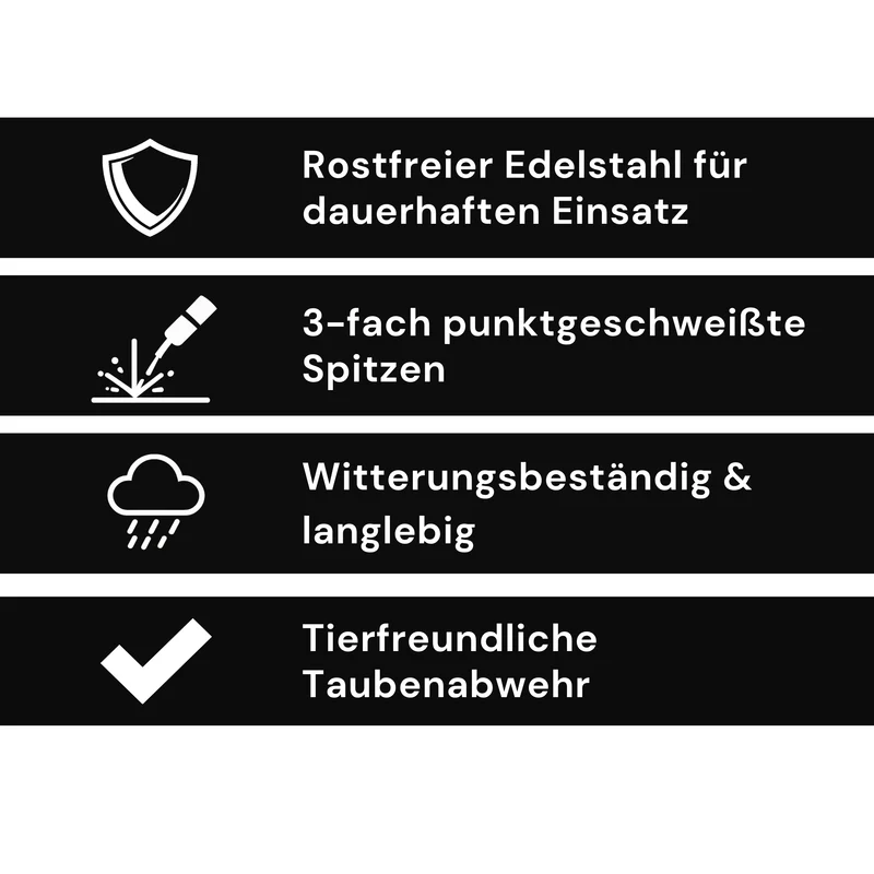 Taubenabwehr-Spikes 6-reihig in Silber aus Edelstahl – 1 m
