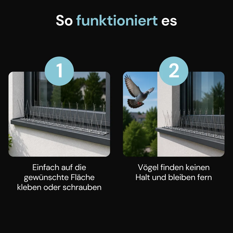 Taubenabwehr-Spikes 4-reihig in Silber aus Edelstahl – 1 m