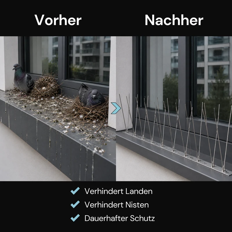 Taubenabwehr-Spikes 2-reihig in Silber aus Edelstahl – 1 m