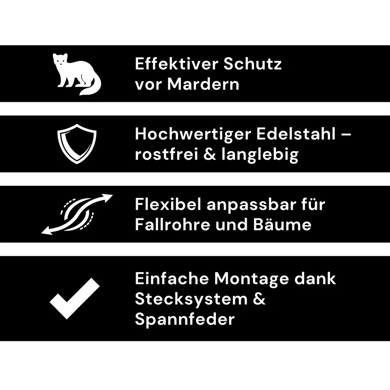 Marderabwehr für Fallrohre und Bäume aus Edelstahl (V2A) - 1 Set (30 Elemente + 2 Federn)