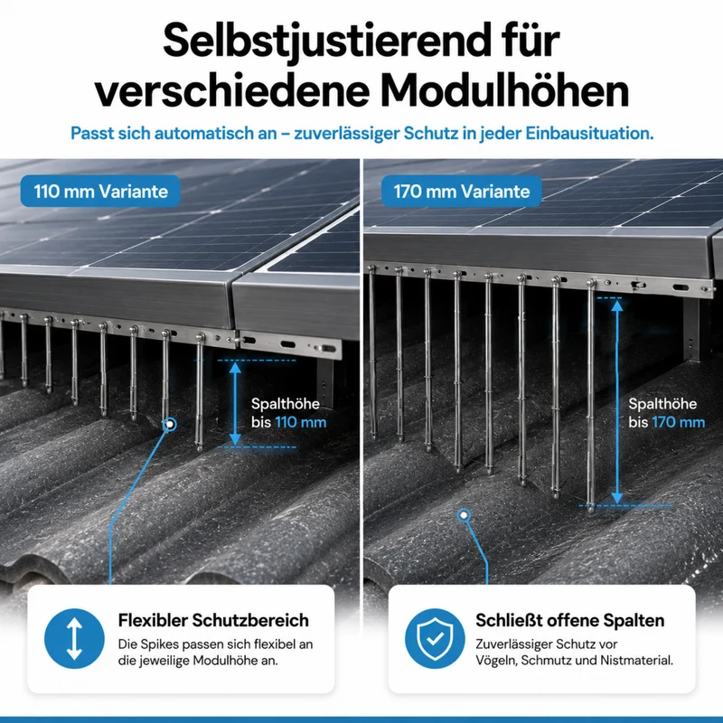 SolarSpine PV-Spikes in silber aus Edelstahl – selbstjustierend – 0,5 m Element