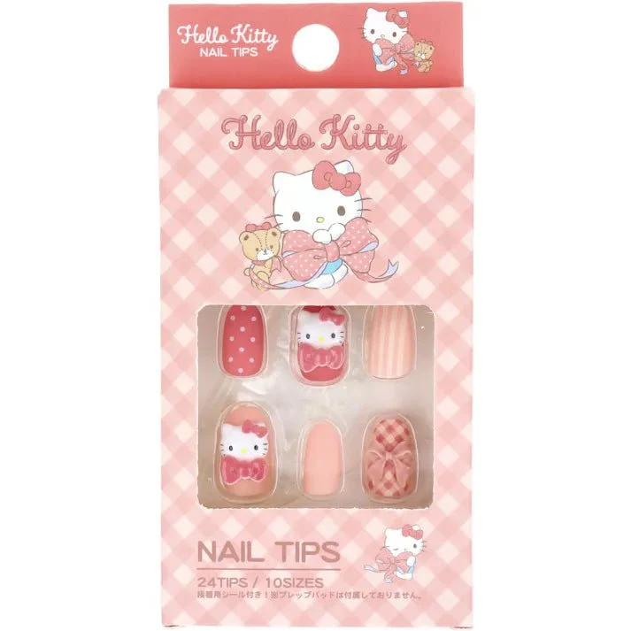 Hello Kitty Plaid Short Nail Tips 24 pcs 601-4137 Santan
