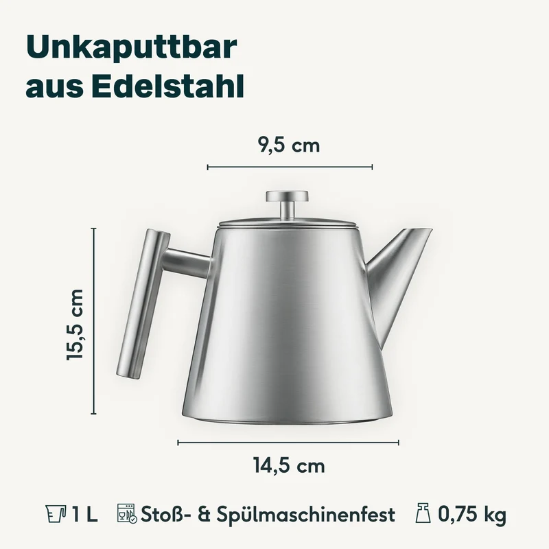 Doppelwandige Edelstahl Teekanne