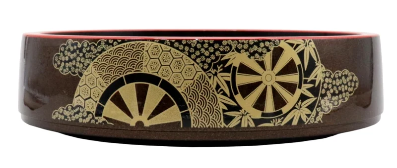Sushi Fuji-Style Serving Tub Nashiji Goshoguruma 22cm x 5.5cm