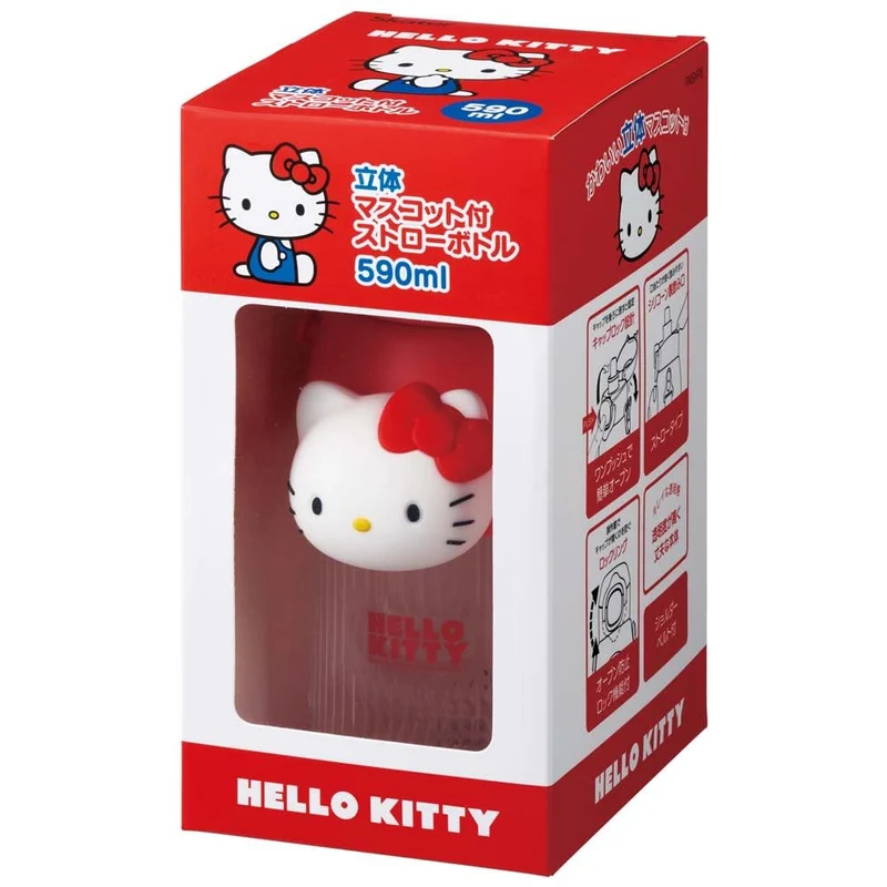 Skater 590ml Hello Kitty 3D Mascot Straw Bottle for Girls