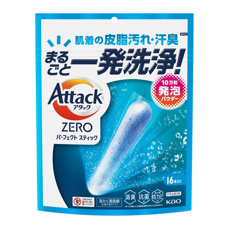 Attack ZERO Perfect Stick Laundry Detergent Deep Clean Splash Green Scent 16 Pack