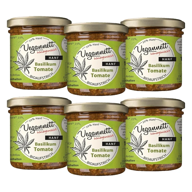Bio Brotaufstrich Basilikum-Tomate mit Hanf – 6 × 135 g