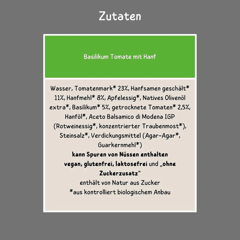 Bio Brotaufstrich Basilikum-Tomate mit Hanf – 6 × 135 g