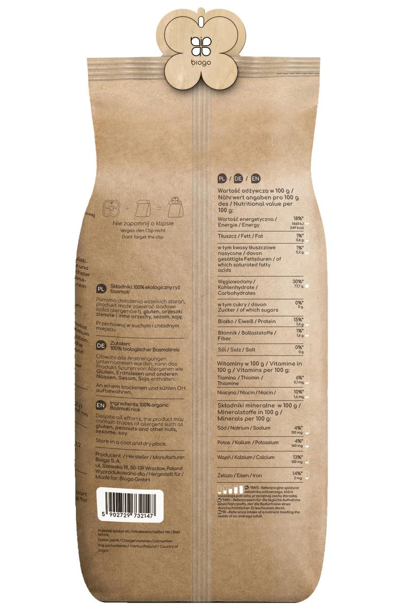 Basmatireis bio 1 kg Biogo