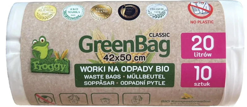 BIO- UND MISCHABFALLPACKUNG (KOMPOSTIERBAR UND BIOLOGISCH ABBAUBAR) 20 L 10 PACKUNGEN - FROGGY (GREENBAG)