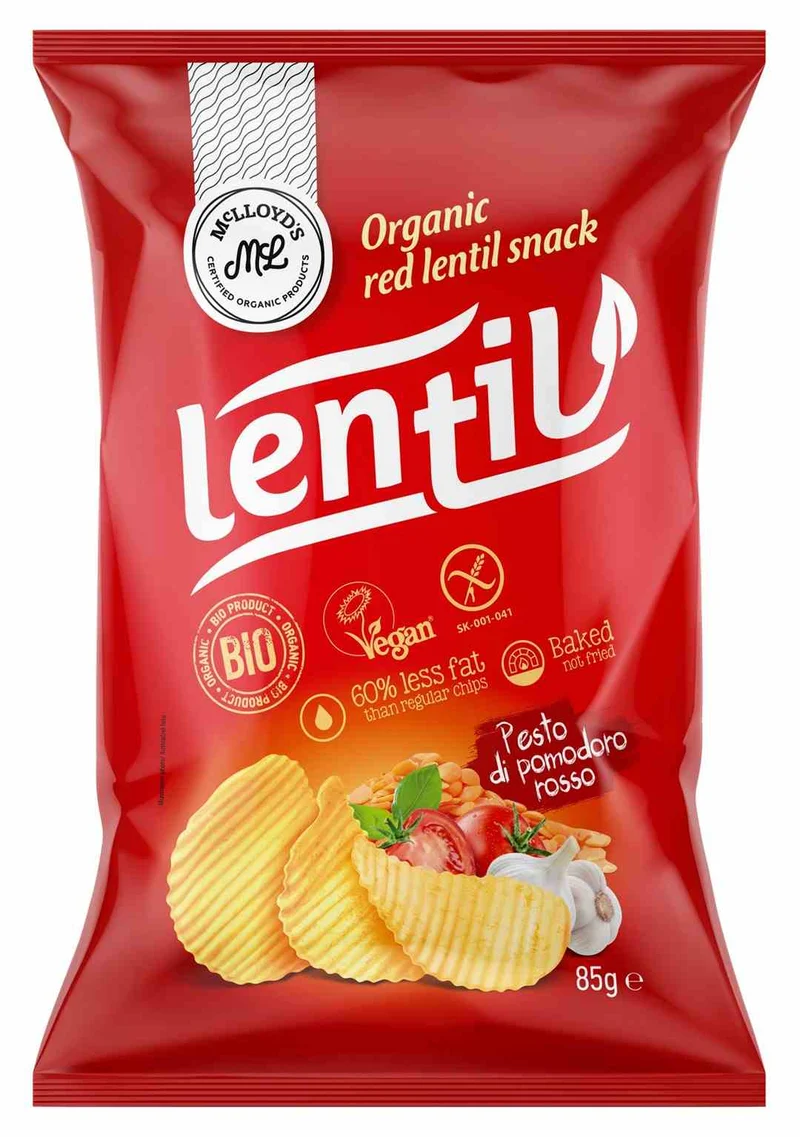 Rote Linsenchips gewürzt mit Pesto Rosso GFree. BIO 85 g MCLLOYDS