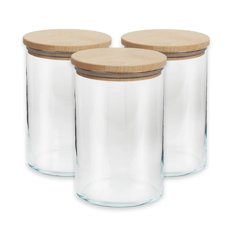 Aufbewahrungsgläser Set mit Holzdeckel, 880 ml